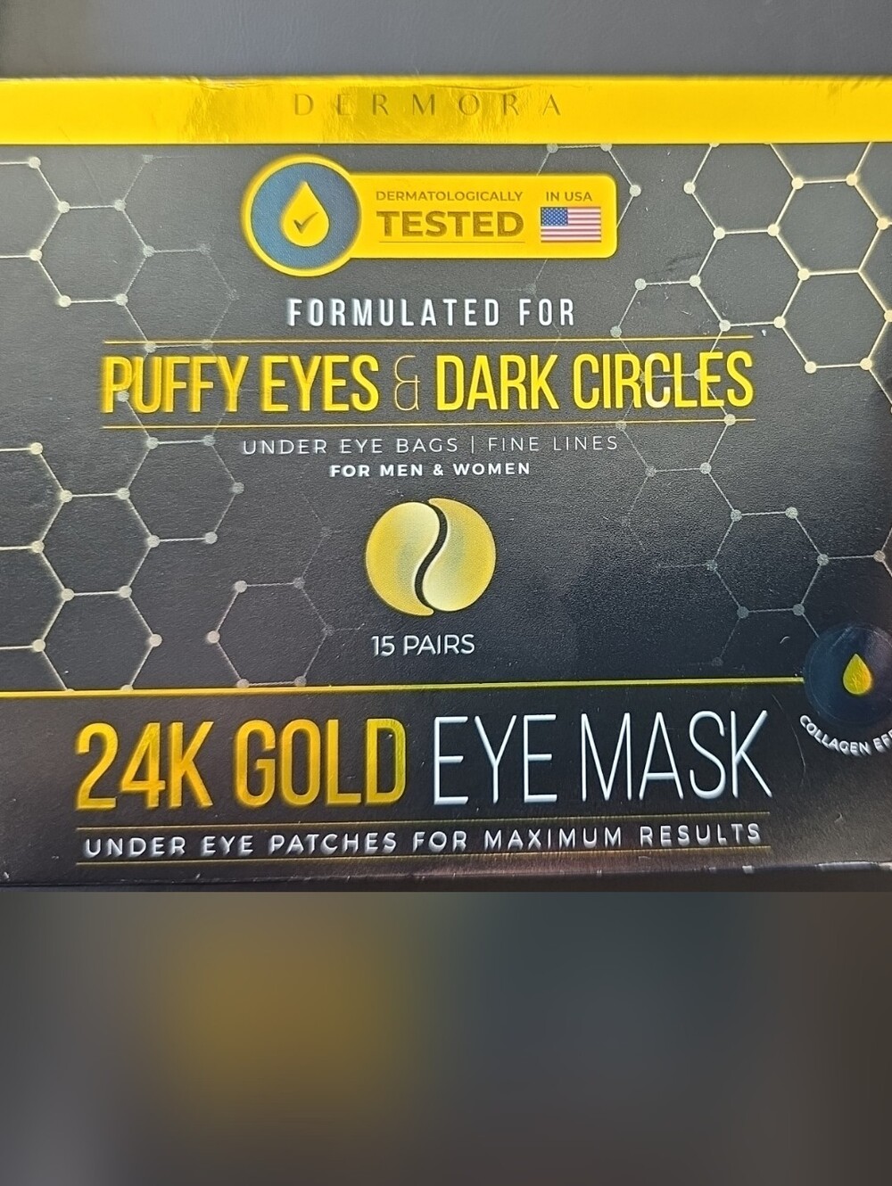 24K Gold Eye Mask - Gold Under-Eye Patches for Puffy Eyes & Dark Circles